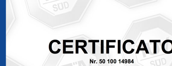 Certificazione ISO 9001:2015 Con TUV SUD